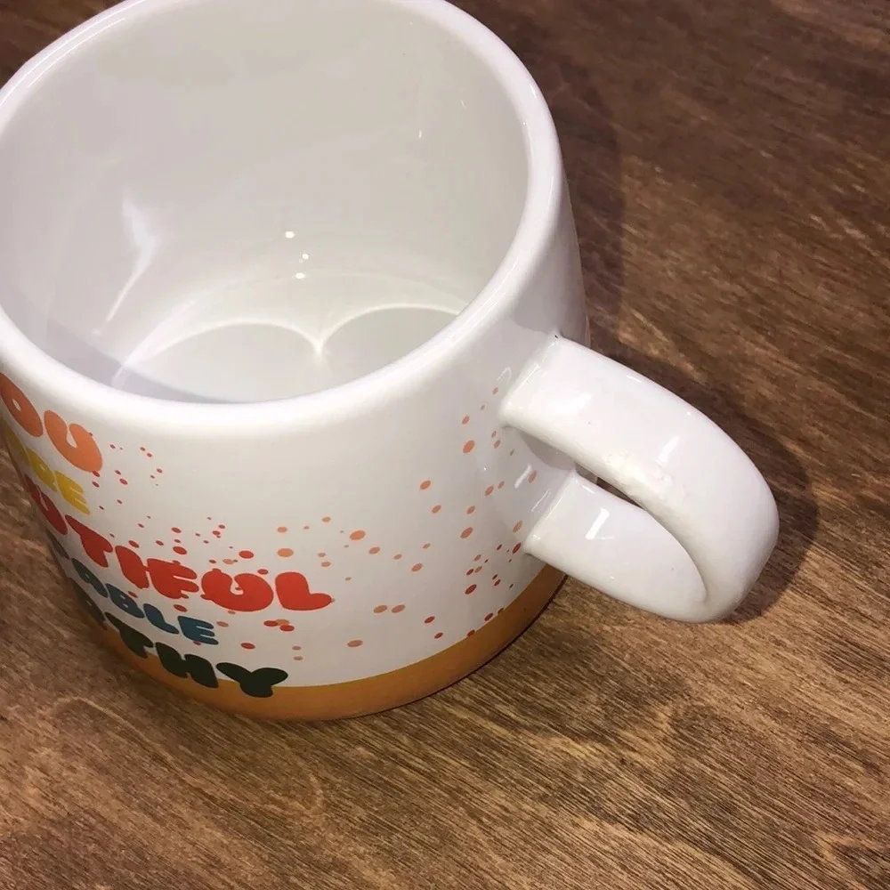 Adorable rainbow 70’s boho style coffee/tea mug